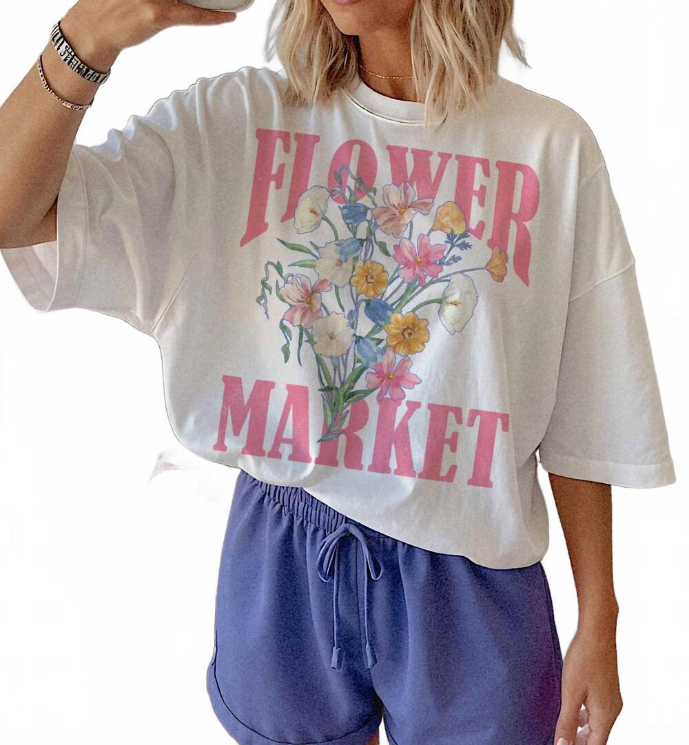 NEW WKNDER flower market graphic tee in ash grey